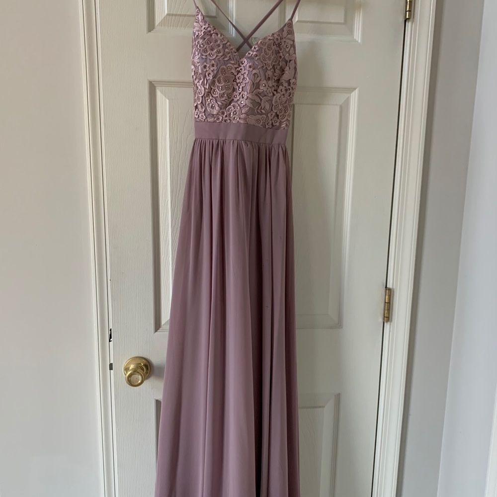 Long formal prom gown mauve